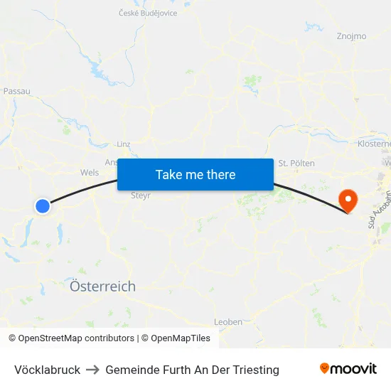 Vöcklabruck to Gemeinde Furth An Der Triesting map