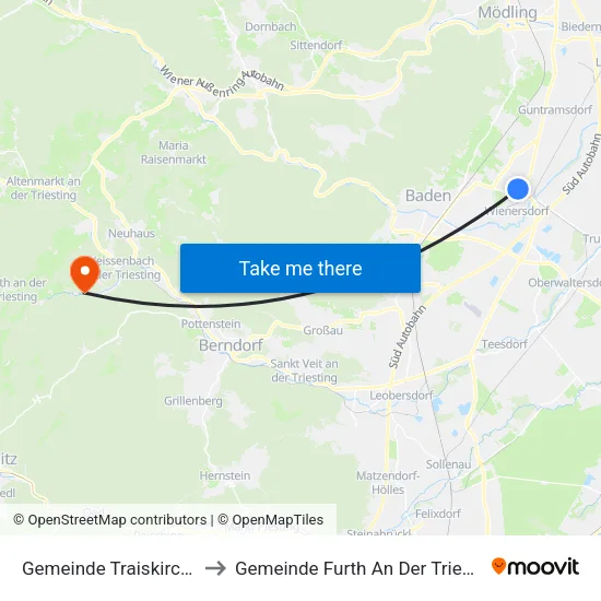 Gemeinde Traiskirchen to Gemeinde Furth An Der Triesting map
