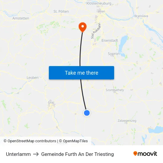 Unterlamm to Gemeinde Furth An Der Triesting map