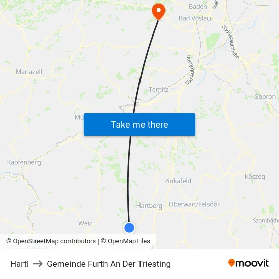 Hartl to Gemeinde Furth An Der Triesting map