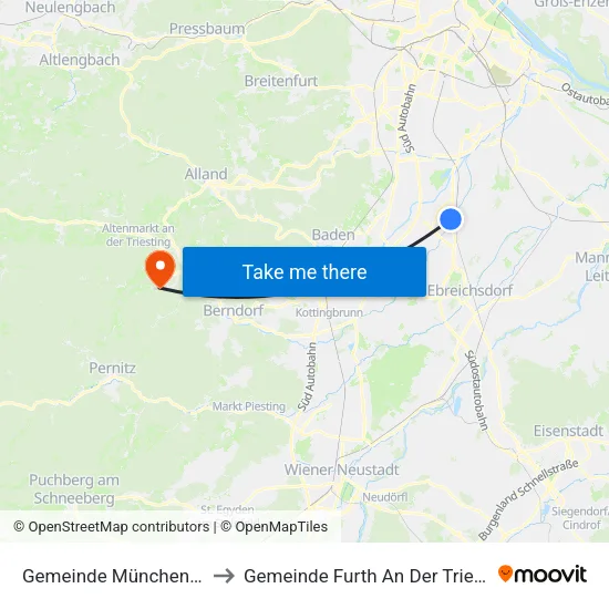 Gemeinde Münchendorf to Gemeinde Furth An Der Triesting map