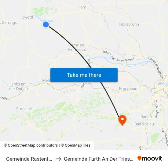 Gemeinde Rastenfeld to Gemeinde Furth An Der Triesting map