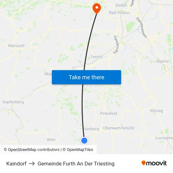 Kaindorf to Gemeinde Furth An Der Triesting map