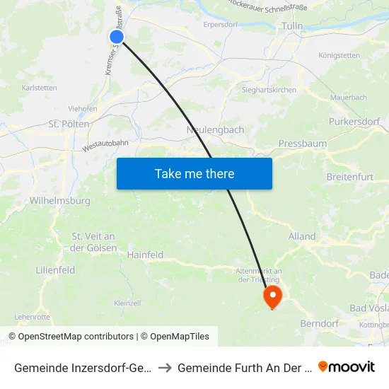 Gemeinde Inzersdorf-Getzersdorf to Gemeinde Furth An Der Triesting map