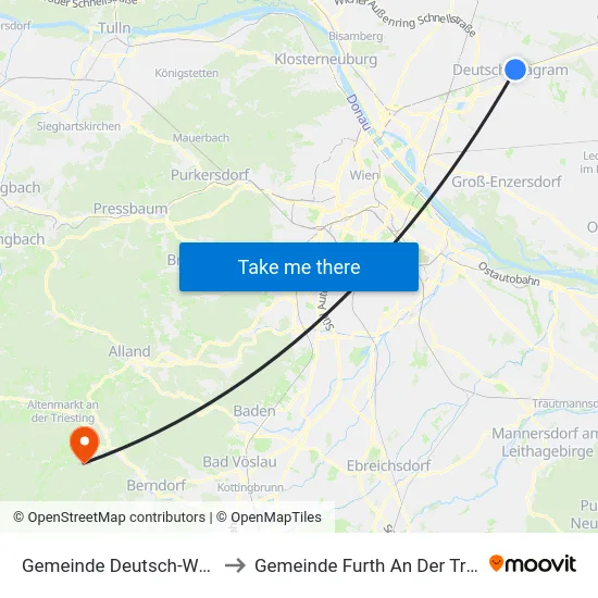 Gemeinde Deutsch-Wagram to Gemeinde Furth An Der Triesting map