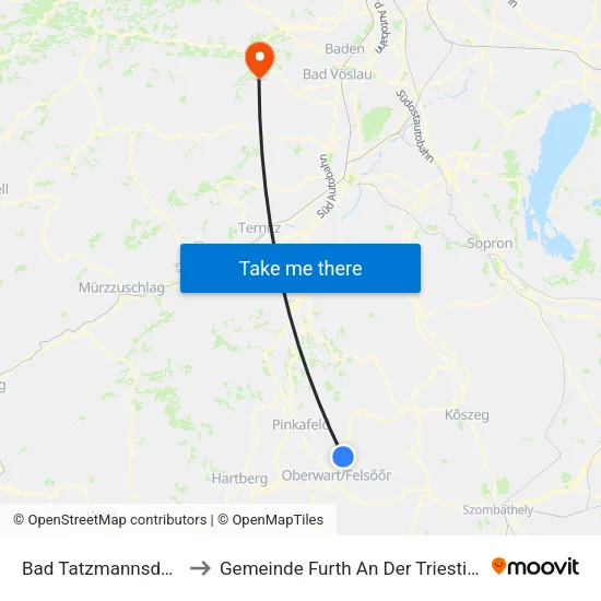 Bad Tatzmannsdorf to Gemeinde Furth An Der Triesting map