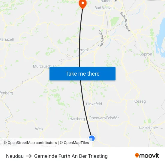 Neudau to Gemeinde Furth An Der Triesting map