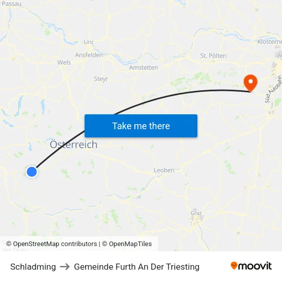 Schladming to Gemeinde Furth An Der Triesting map