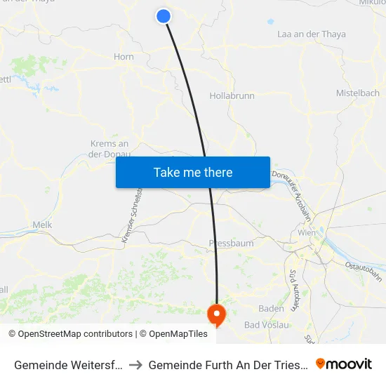 Gemeinde Weitersfeld to Gemeinde Furth An Der Triesting map