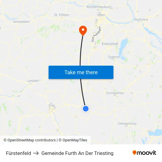 Fürstenfeld to Gemeinde Furth An Der Triesting map
