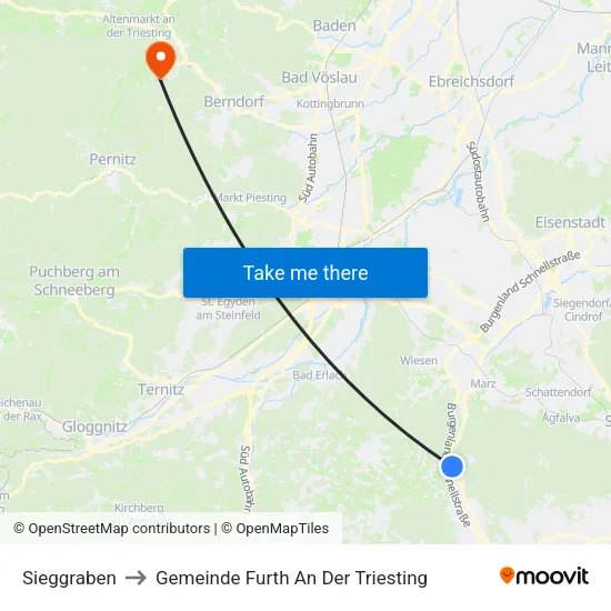 Sieggraben to Gemeinde Furth An Der Triesting map