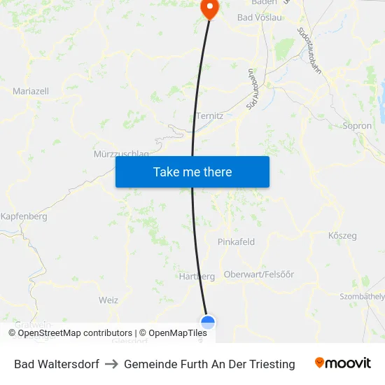 Bad Waltersdorf to Gemeinde Furth An Der Triesting map