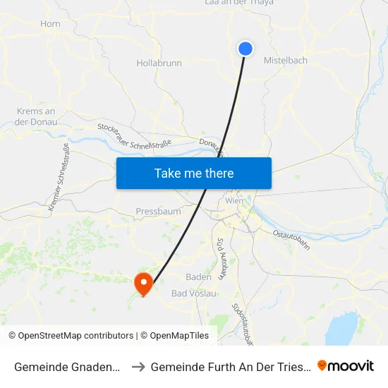 Gemeinde Gnadendorf to Gemeinde Furth An Der Triesting map