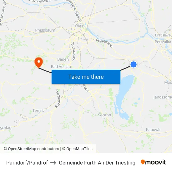 Parndorf/Pandrof to Gemeinde Furth An Der Triesting map