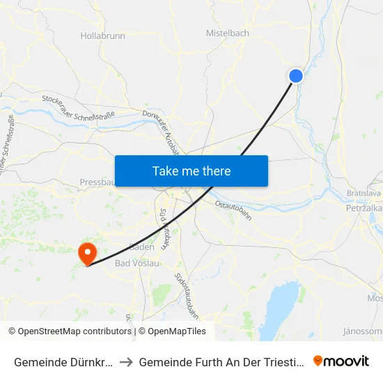 Gemeinde Dürnkrut to Gemeinde Furth An Der Triesting map