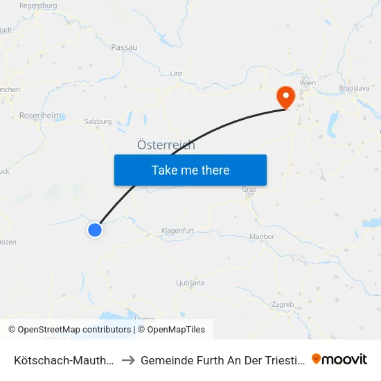 Kötschach-Mauthen to Gemeinde Furth An Der Triesting map