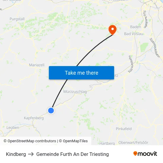 Kindberg to Gemeinde Furth An Der Triesting map