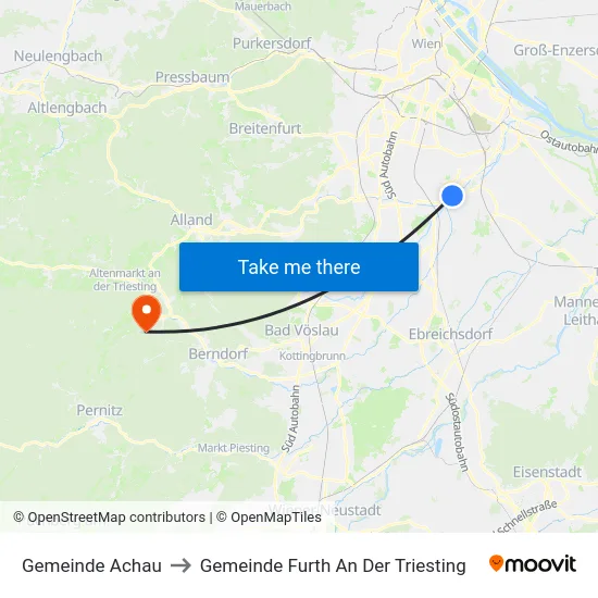 Gemeinde Achau to Gemeinde Furth An Der Triesting map