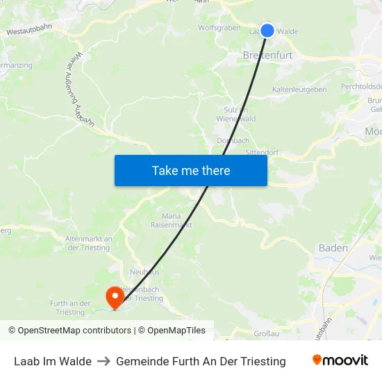 Laab Im Walde to Gemeinde Furth An Der Triesting map