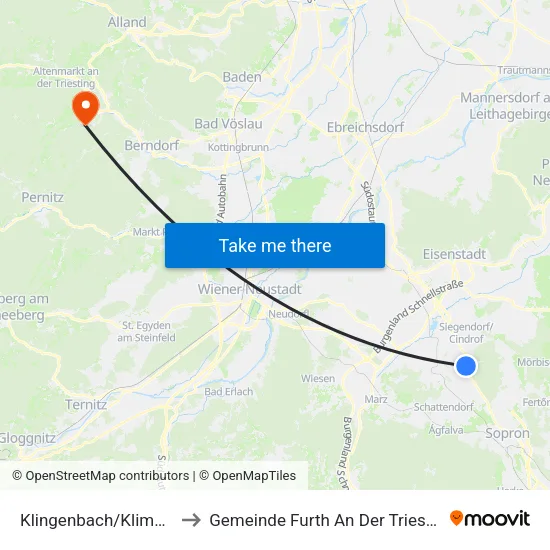 Klingenbach/Klimpuh to Gemeinde Furth An Der Triesting map