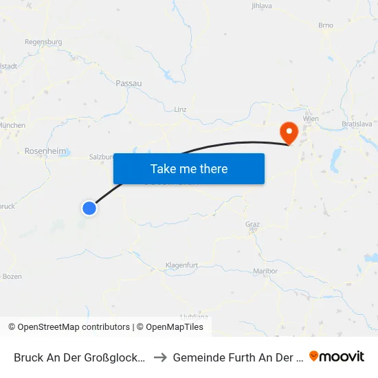 Bruck An Der Großglocknerstraße to Gemeinde Furth An Der Triesting map