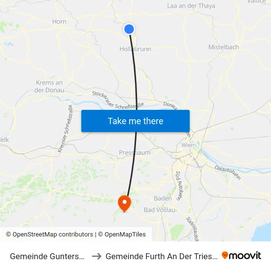 Gemeinde Guntersdorf to Gemeinde Furth An Der Triesting map