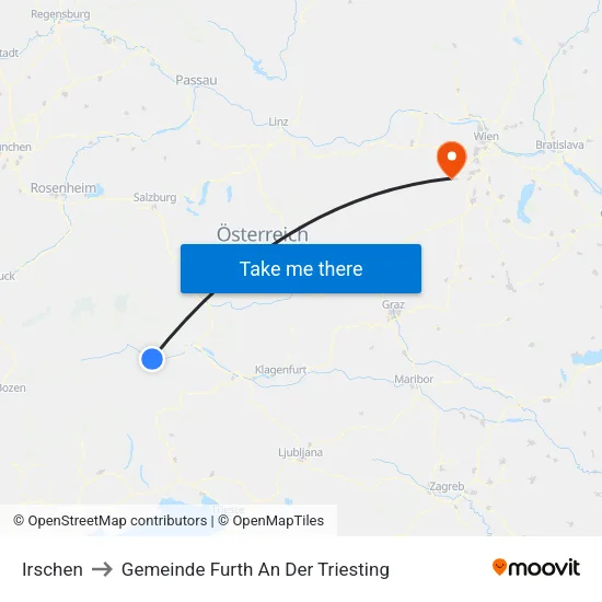 Irschen to Gemeinde Furth An Der Triesting map