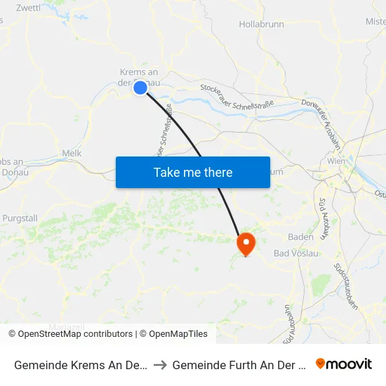 Gemeinde Krems An Der Donau to Gemeinde Furth An Der Triesting map