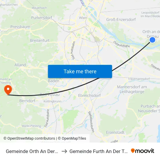 Gemeinde Orth An Der Donau to Gemeinde Furth An Der Triesting map