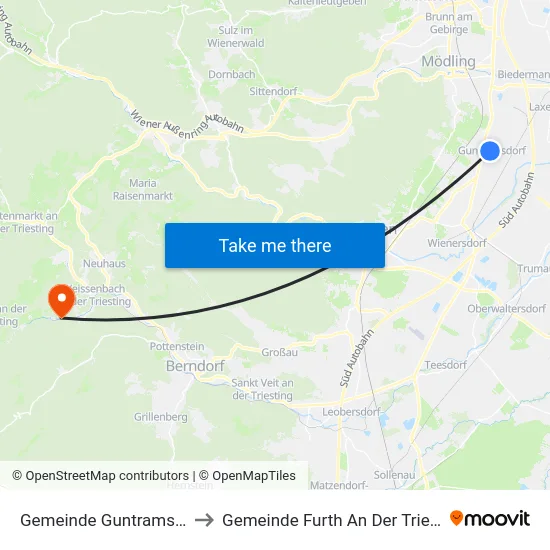 Gemeinde Guntramsdorf to Gemeinde Furth An Der Triesting map