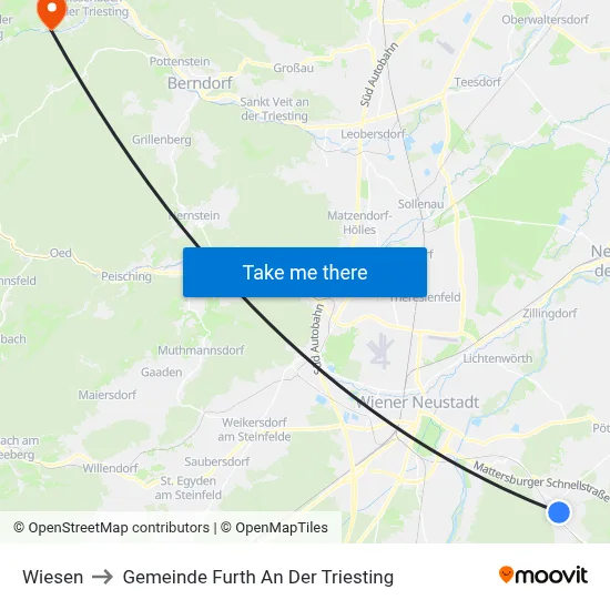 Wiesen to Gemeinde Furth An Der Triesting map
