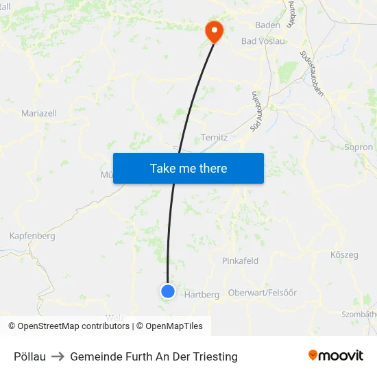Pöllau to Gemeinde Furth An Der Triesting map