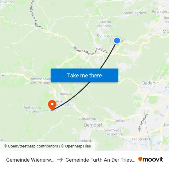 Gemeinde Wienerwald to Gemeinde Furth An Der Triesting map