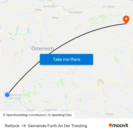 Reißeck to Gemeinde Furth An Der Triesting map