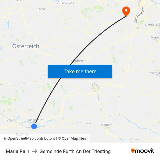 Maria Rain to Gemeinde Furth An Der Triesting map