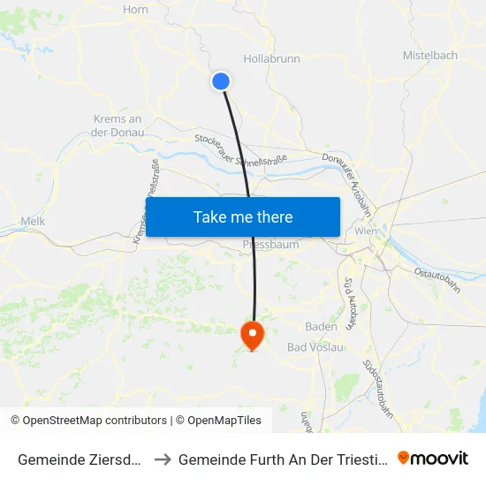 Gemeinde Ziersdorf to Gemeinde Furth An Der Triesting map