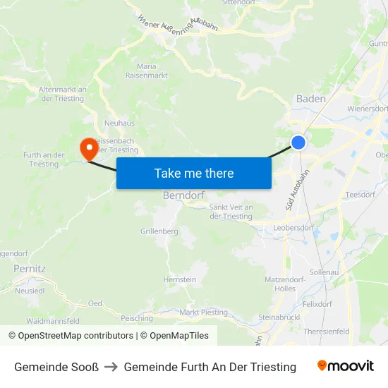 Gemeinde Sooß to Gemeinde Furth An Der Triesting map