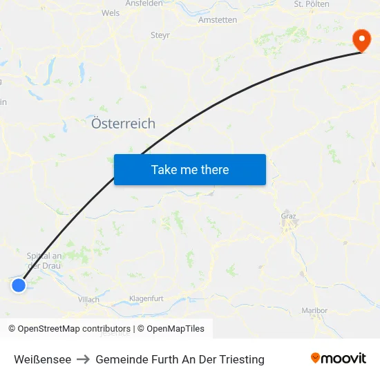 Weißensee to Gemeinde Furth An Der Triesting map