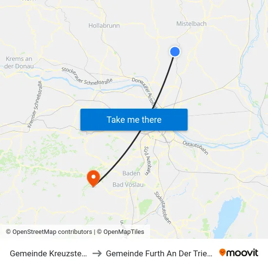 Gemeinde Kreuzstetten to Gemeinde Furth An Der Triesting map
