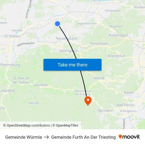 Gemeinde Würmla to Gemeinde Furth An Der Triesting map