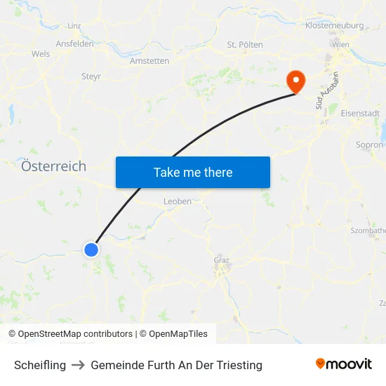 Scheifling to Gemeinde Furth An Der Triesting map