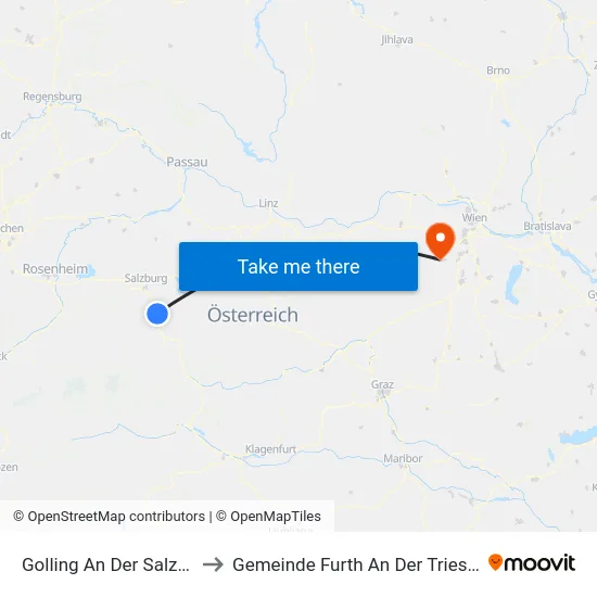 Golling An Der Salzach to Gemeinde Furth An Der Triesting map