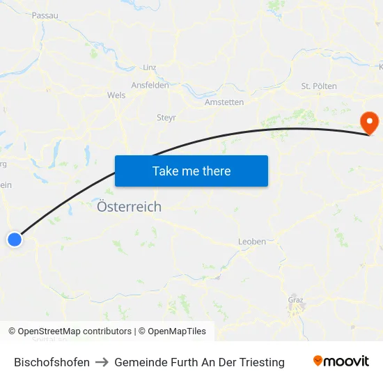 Bischofshofen to Gemeinde Furth An Der Triesting map