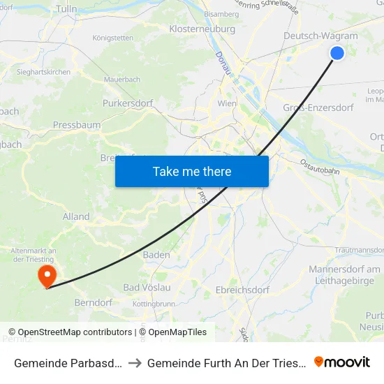 Gemeinde Parbasdorf to Gemeinde Furth An Der Triesting map