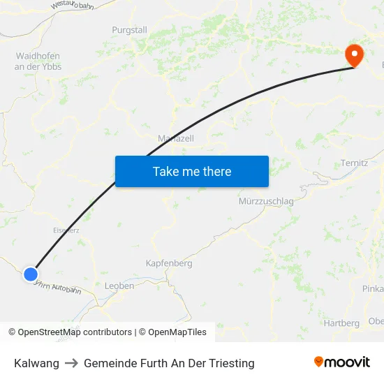 Kalwang to Gemeinde Furth An Der Triesting map