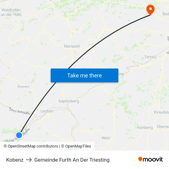 Kobenz to Gemeinde Furth An Der Triesting map