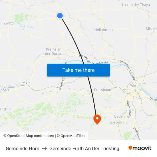 Gemeinde Horn to Gemeinde Furth An Der Triesting map