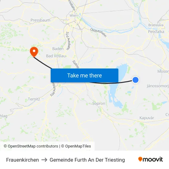 Frauenkirchen to Gemeinde Furth An Der Triesting map