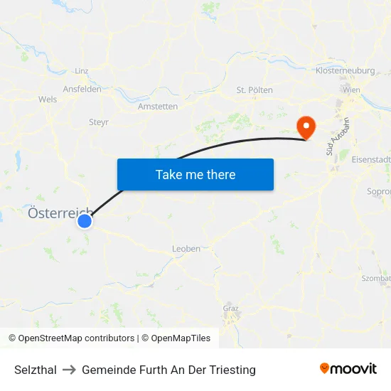 Selzthal to Gemeinde Furth An Der Triesting map