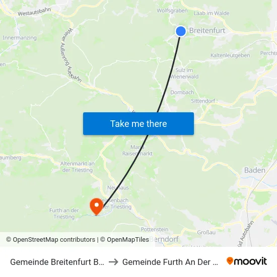 Gemeinde Breitenfurt Bei Wien to Gemeinde Furth An Der Triesting map